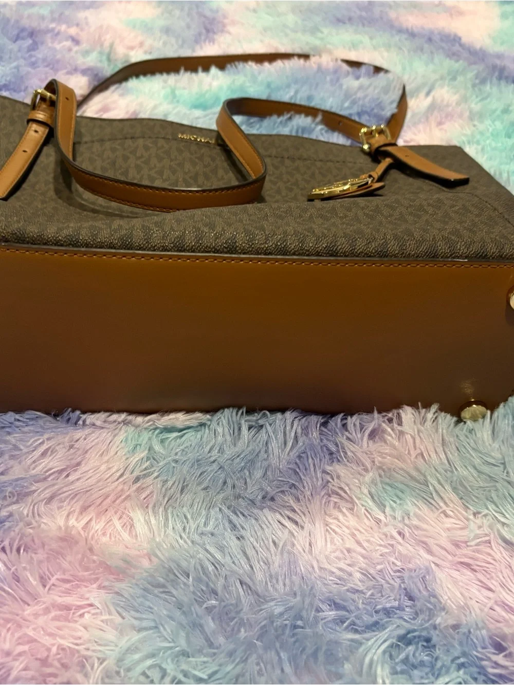 Michael Kors Dark Brown Signature Tote with Gold MK Charm